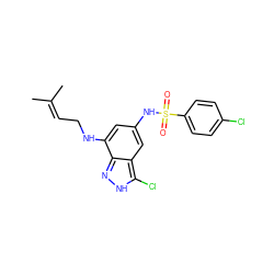 CC(C)=CCNc1cc(NS(=O)(=O)c2ccc(Cl)cc2)cc2c(Cl)[nH]nc12 ZINC000013531373