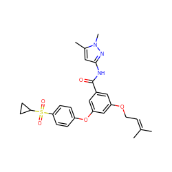 CC(C)=CCOc1cc(Oc2ccc(S(=O)(=O)C3CC3)cc2)cc(C(=O)Nc2cc(C)n(C)n2)c1 ZINC000084596131