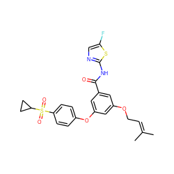 CC(C)=CCOc1cc(Oc2ccc(S(=O)(=O)C3CC3)cc2)cc(C(=O)Nc2ncc(F)s2)c1 ZINC000084615542