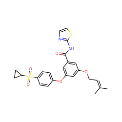 CC(C)=CCOc1cc(Oc2ccc(S(=O)(=O)C3CC3)cc2)cc(C(=O)Nc2nccs2)c1 ZINC000084614750