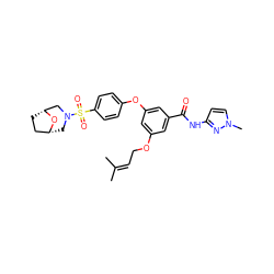 CC(C)=CCOc1cc(Oc2ccc(S(=O)(=O)N3C[C@@H]4CC[C@H](C3)O4)cc2)cc(C(=O)Nc2ccn(C)n2)c1 ZINC000084618960