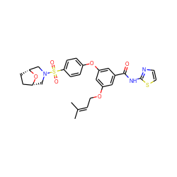 CC(C)=CCOc1cc(Oc2ccc(S(=O)(=O)N3C[C@@H]4CC[C@H](C3)O4)cc2)cc(C(=O)Nc2nccs2)c1 ZINC000084635119