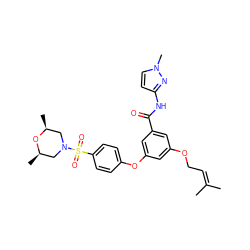 CC(C)=CCOc1cc(Oc2ccc(S(=O)(=O)N3C[C@H](C)O[C@H](C)C3)cc2)cc(C(=O)Nc2ccn(C)n2)c1 ZINC000084632508