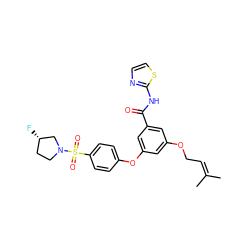 CC(C)=CCOc1cc(Oc2ccc(S(=O)(=O)N3CC[C@H](F)C3)cc2)cc(C(=O)Nc2nccs2)c1 ZINC000084632378