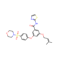 CC(C)=CCOc1cc(Oc2ccc(S(=O)(=O)N3CCOCC3)cc2)cc(C(=O)Nc2nccs2)c1 ZINC000084615544