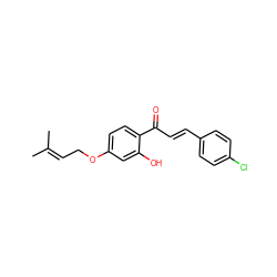 CC(C)=CCOc1ccc(C(=O)/C=C/c2ccc(Cl)cc2)c(O)c1 ZINC000040951418