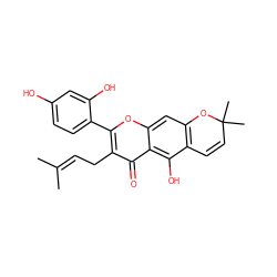 CC(C)=CCc1c(-c2ccc(O)cc2O)oc2cc3c(c(O)c2c1=O)C=CC(C)(C)O3 ZINC000013130923