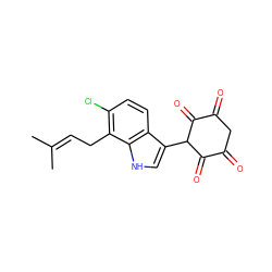 CC(C)=CCc1c(Cl)ccc2c(C3C(=O)C(=O)CC(=O)C3=O)c[nH]c12 ZINC000100956414