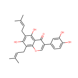 CC(C)=CCc1c(O)c(CC=C(C)C)c2occ(-c3ccc(O)c(O)c3)c(=O)c2c1O ZINC000014727604