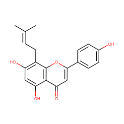 CC(C)=CCc1c(O)cc(O)c2c(=O)cc(-c3ccc(O)cc3)oc12 ZINC000000021406