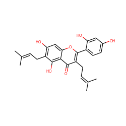 CC(C)=CCc1c(O)cc2oc(-c3ccc(O)cc3O)c(CC=C(C)C)c(=O)c2c1O ZINC000014727555