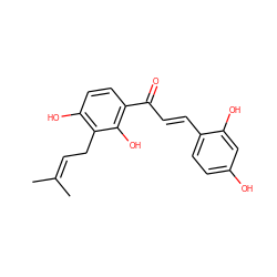 CC(C)=CCc1c(O)ccc(C(=O)/C=C/c2ccc(O)cc2O)c1O ZINC000014762498