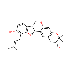 CC(C)=CCc1c(O)ccc2c1O[C@H]1c3cc4c(cc3OC[C@@H]21)OC(C)(C)[C@H](O)C4 ZINC000049088269