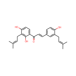 CC(C)=CCc1cc(/C=C/C(=O)c2ccc(O)c(CC=C(C)C)c2O)ccc1O ZINC000014780701