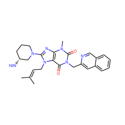 CC(C)=CCn1c(N2CCC[C@@H](N)C2)nc2c1c(=O)n(Cc1cc3ccccc3cn1)c(=O)n2C ZINC000114084044