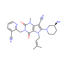 CC(C)=CCn1c(N2CCC[C@H](N)C2)c(C#N)c2c1c(=O)n(Cc1ncccc1C#N)c(=O)n2C ZINC000073259047