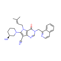 CC(C)=CCn1c(N2CCC[C@H](N)C2)c(C#N)c2ncn(Cc3nccc4ccccc34)c(=O)c21 ZINC000073257530