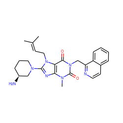 CC(C)=CCn1c(N2CCC[C@H](N)C2)nc2c1c(=O)n(Cc1nccc3ccccc13)c(=O)n2C ZINC000001490933