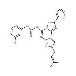 CC(C)=CCn1cc2c(nc(NC(=O)Nc3cccc(Cl)c3)n3nc(-c4ccco4)nc23)n1 ZINC000013672039