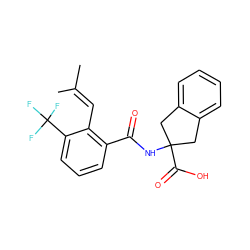 CC(C)=Cc1c(C(=O)NC2(C(=O)O)Cc3ccccc3C2)cccc1C(F)(F)F ZINC000167703597