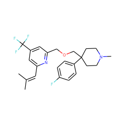 CC(C)=Cc1cc(C(F)(F)F)cc(COCC2(c3ccc(F)cc3)CCN(C)CC2)n1 ZINC000095591117