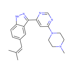 CC(C)=Cc1ccc2[nH]nc(-c3cc(N4CCN(C)CC4)ncn3)c2c1 ZINC000225559030