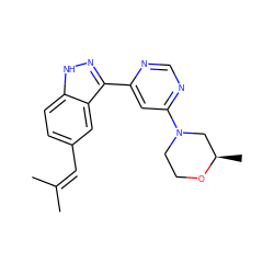 CC(C)=Cc1ccc2[nH]nc(-c3cc(N4CCO[C@H](C)C4)ncn3)c2c1 ZINC000225558939