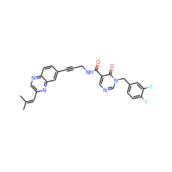 CC(C)=Cc1cnc2ccc(C#CCNC(=O)c3cncn(Cc4ccc(F)c(F)c4)c3=O)cc2n1 ZINC000096176176