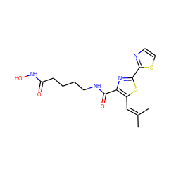 CC(C)=Cc1sc(-c2nccs2)nc1C(=O)NCCCCC(=O)NO ZINC000169349171