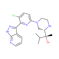 CC(C)[C@@](C)(O)[C@@H]1CN(c2ccc(Cl)c(-c3n[nH]c4ncccc34)n2)CCN1 ZINC000095584744