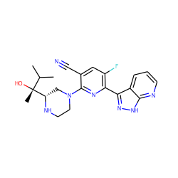 CC(C)[C@@](C)(O)[C@@H]1CN(c2nc(-c3n[nH]c4ncccc34)c(F)cc2C#N)CCN1 ZINC000095584974