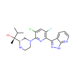 CC(C)[C@@](C)(O)[C@@H]1CN(c2nc(-c3n[nH]c4ncccc34)c(F)cc2Cl)CCN1 ZINC000095585814