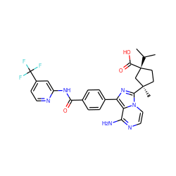 CC(C)[C@@]1(C(=O)O)CC[C@@](C)(c2nc(-c3ccc(C(=O)Nc4cc(C(F)(F)F)ccn4)cc3)c3c(N)nccn23)C1 ZINC001772585867