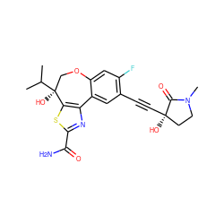 CC(C)[C@@]1(O)COc2cc(F)c(C#C[C@]3(O)CCN(C)C3=O)cc2-c2nc(C(N)=O)sc21 ZINC000219464826