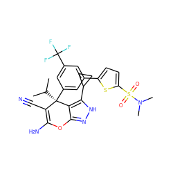 CC(C)[C@@]1(c2cc(-c3ccc(S(=O)(=O)N(C)C)s3)cc(C(F)(F)F)c2)C(C#N)=C(N)Oc2n[nH]c(C3CC3)c21 ZINC001772645769