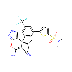 CC(C)[C@@]1(c2cc(-c3ccc(S(=O)(=O)N(C)C)s3)cc(C(F)(F)F)c2)C(C#N)=C(N)Oc2n[nH]cc21 ZINC001772573817