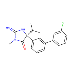 CC(C)[C@@]1(c2cccc(-c3cccc(Cl)c3)c2)NC(=N)N(C)C1=O ZINC000084633424