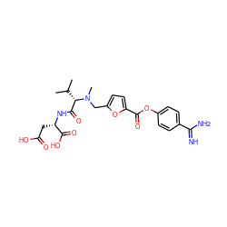 CC(C)[C@@H](C(=O)N[C@@H](CC(=O)O)C(=O)O)N(C)Cc1ccc(C(=O)Oc2ccc(C(=N)N)cc2)o1 ZINC000205935644