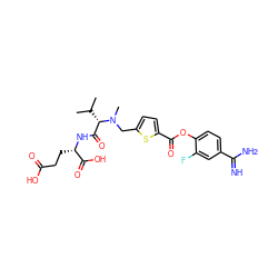 CC(C)[C@@H](C(=O)N[C@@H](CCC(=O)O)C(=O)O)N(C)Cc1ccc(C(=O)Oc2ccc(C(=N)N)cc2F)s1 ZINC000205937636