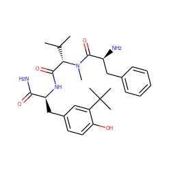 CC(C)[C@@H](C(=O)N[C@@H](Cc1ccc(O)c(C(C)(C)C)c1)C(N)=O)N(C)C(=O)[C@@H](N)Cc1ccccc1 ZINC000040976396