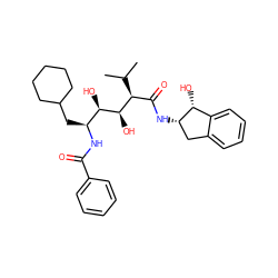 CC(C)[C@@H](C(=O)N[C@H]1Cc2ccccc2[C@H]1O)[C@@H](O)[C@H](O)[C@H](CC1CCCCC1)NC(=O)c1ccccc1 ZINC000026288916