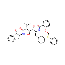 CC(C)[C@@H](C(=O)N[C@H]1Cc2ccccc2[C@H]1O)[C@@H](O)[C@H](O)[C@H](CC1CCCCC1)NC(=O)c1ccccc1OCSc1ccccc1 ZINC000026289731