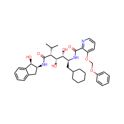 CC(C)[C@@H](C(=O)N[C@H]1Cc2ccccc2[C@H]1O)[C@@H](O)[C@H](O)[C@H](CC1CCCCC1)NC(=O)c1ncccc1OCOc1ccccc1 ZINC000026292599