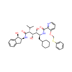 CC(C)[C@@H](C(=O)N[C@H]1Cc2ccccc2[C@H]1O)[C@@H](O)[C@H](O)[C@H](CC1CCCCC1)NC(=O)c1ncccc1OCSc1ccccc1 ZINC000026286654