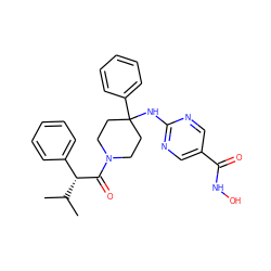 CC(C)[C@@H](C(=O)N1CCC(Nc2ncc(C(=O)NO)cn2)(c2ccccc2)CC1)c1ccccc1 ZINC001772622496