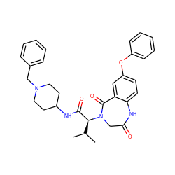 CC(C)[C@@H](C(=O)NC1CCN(Cc2ccccc2)CC1)N1CC(=O)Nc2ccc(Oc3ccccc3)cc2C1=O ZINC000043104579