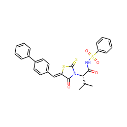 CC(C)[C@@H](C(=O)NS(=O)(=O)c1ccccc1)N1C(=O)/C(=C/c2ccc(-c3ccccc3)cc2)SC1=S ZINC000299863398