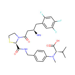 CC(C)[C@@H](C(=O)O)N(C)c1ccc(CNC(=O)[C@H]2SCCN2C(=O)C[C@H](N)Cc2cc(F)c(F)cc2F)cc1 ZINC000066098262