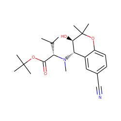 CC(C)[C@@H](C(=O)OC(C)(C)C)N(C)[C@H]1c2cc(C#N)ccc2OC(C)(C)[C@@H]1O ZINC000096892366