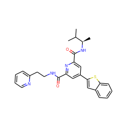 CC(C)[C@@H](C)NC(=O)c1cc(-c2cc3ccccc3s2)cc(C(=O)NCCc2ccccn2)n1 ZINC000095562494